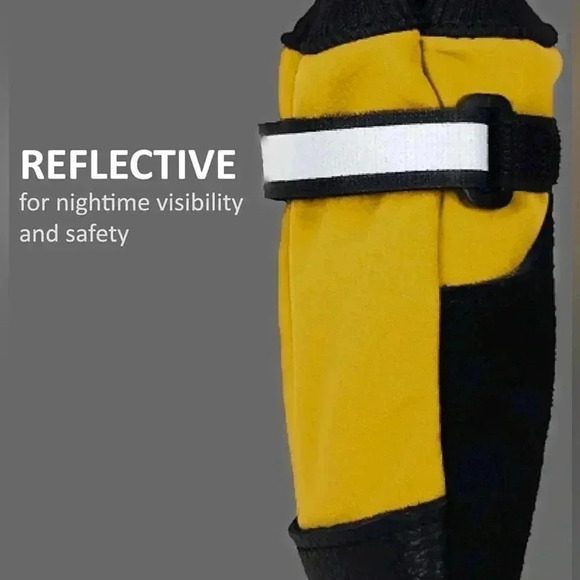 Champion Dog Booties Yellow Nylon and Black Leather   Velcro Reflective Tape NEW - Picture 6 of 6